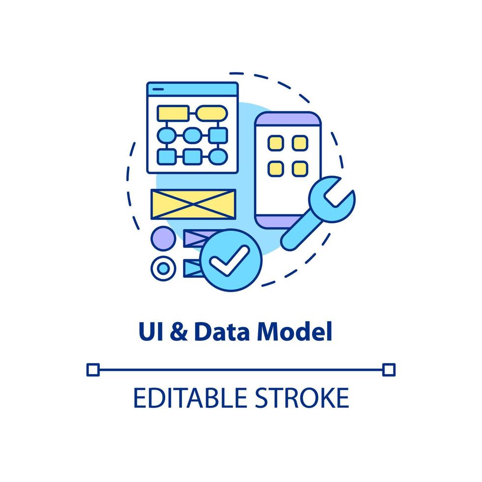 UI and data model concept icon. Efficient UX for application. Web 3 0 abstract idea thin line illustration. Isolated outline drawing. Editable stroke. Arial, Myriad Pro-Bold fonts used vector