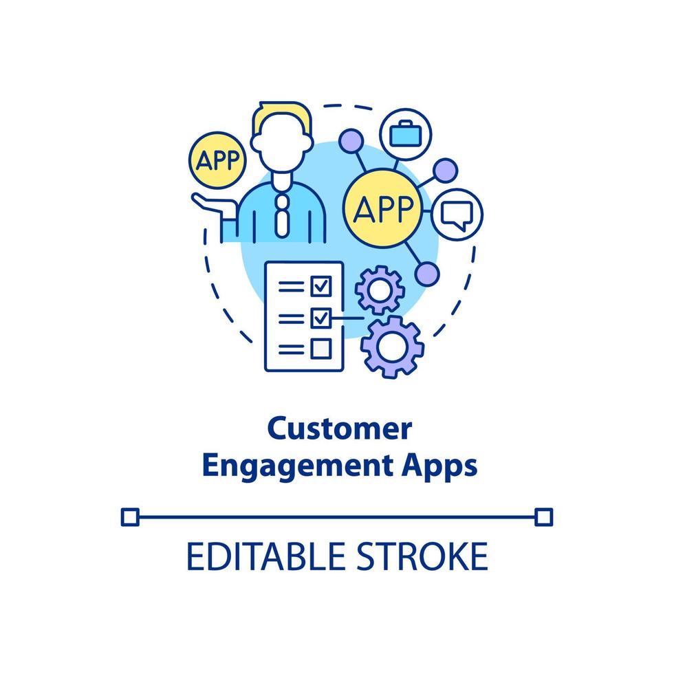 Customer engagement apps concept icon. Application for client service. Web 3 0 abstract idea thin line illustration. Isolated outline drawing. Editable stroke. Arial, Myriad Pro-Bold fonts used vector