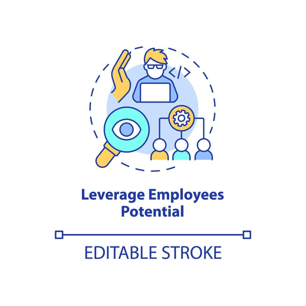 Leverage employees potential concept icon. Professional performance. Web 3 0 abstract idea thin line illustration. Isolated outline drawing. Editable stroke. Arial, Myriad Pro-Bold fonts used vector