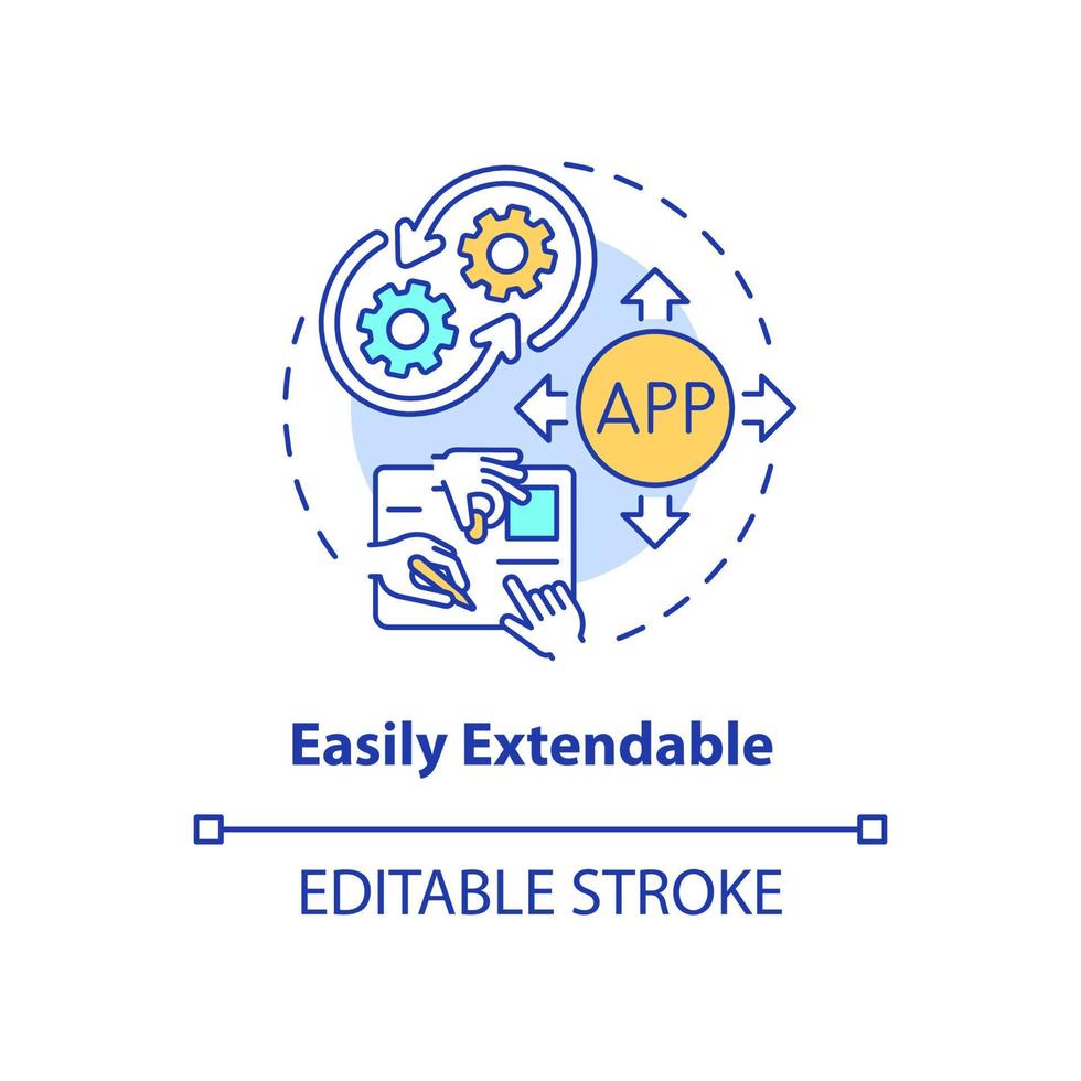 Easily extendable concept icon. Extensible application for business. Web 3 0 abstract idea thin line illustration. Isolated outline drawing. Editable stroke. Arial, Myriad Pro-Bold fonts used vector