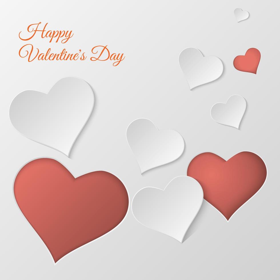 Valentines day vector background. Paper cut hearts. Card template