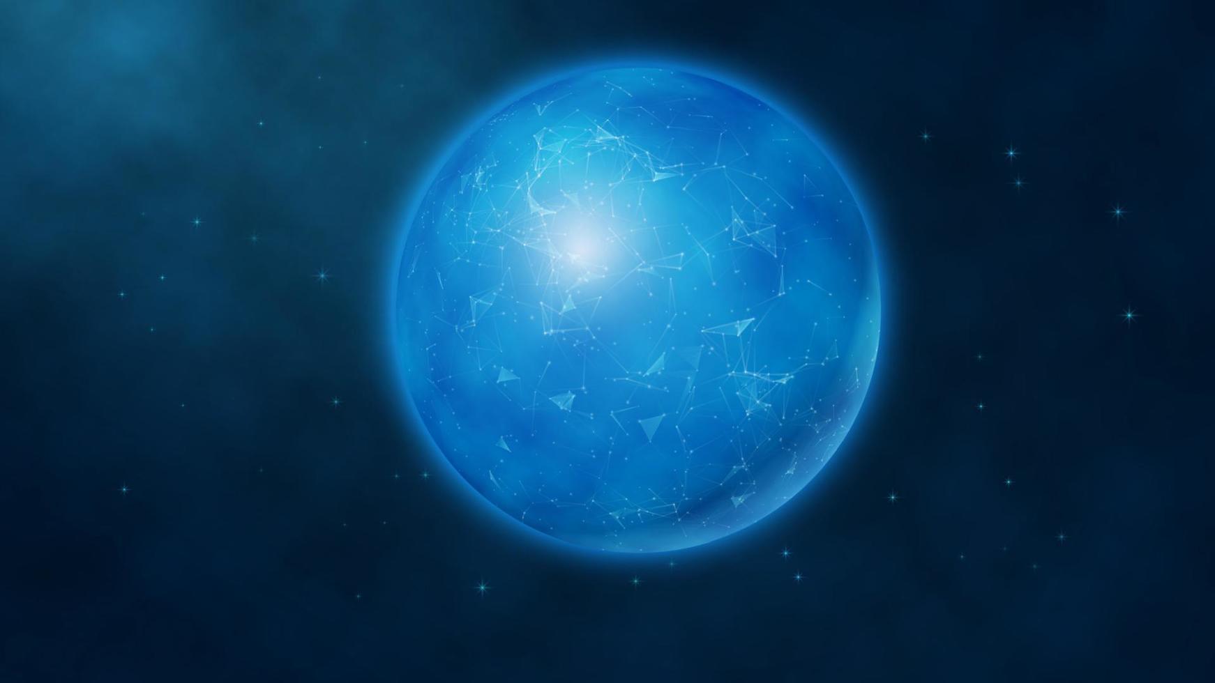 globo digital futurista azul abstracto sobre un fondo espacial con estrellas y elementos de plexo. conocimiento de los negocios. triangulación gran concepto de datos. ilustración vectorial eps10 vector