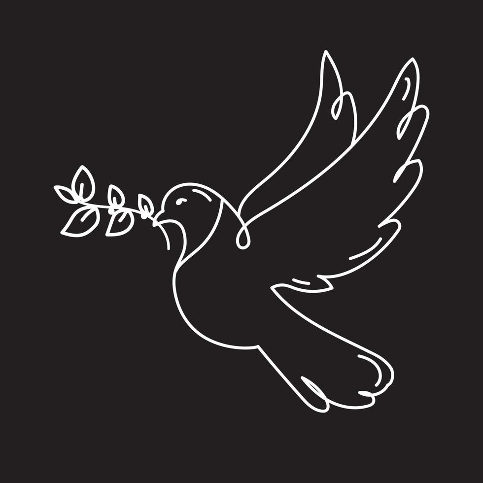 Dove of peace icon on black background vector illustration. Flying bird. Peace concept.