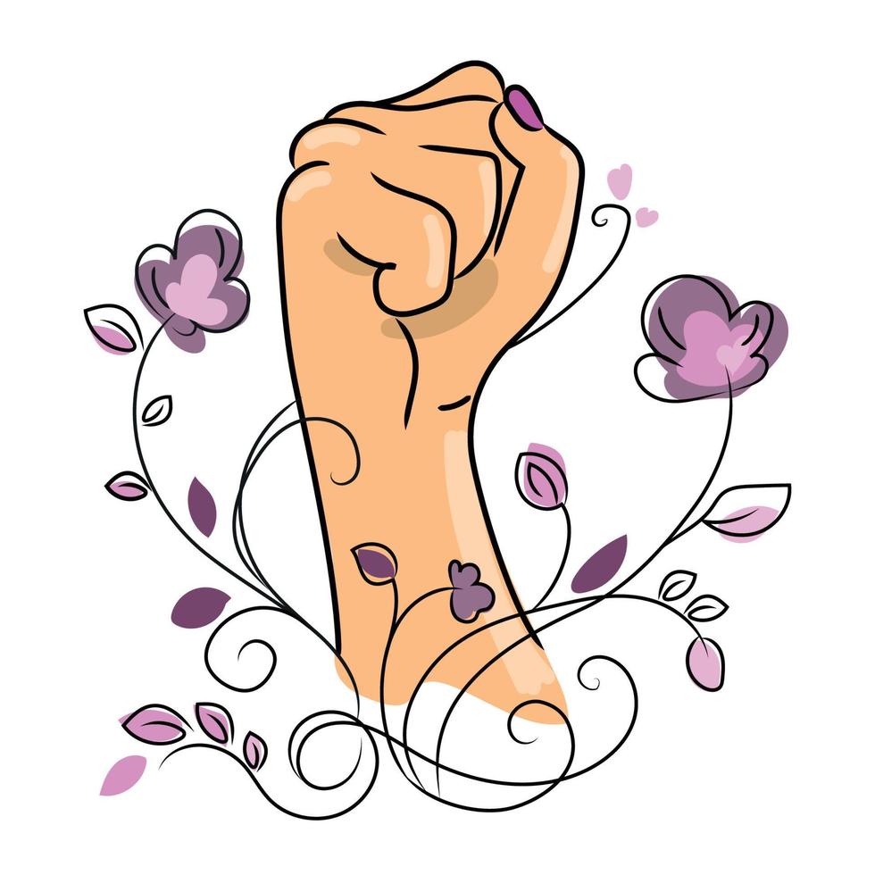 puño de mujer.concepto de igualdad, poder de las niñas y fuerza de las mujeres.ilustración vectorial aislada en fondo blanco. vector