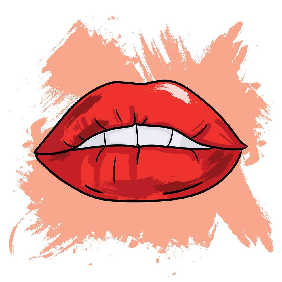 Sexy lips cartoon sketch illustration, Female lips with red lipstick Vector art design element.Woman beauty fashion concept