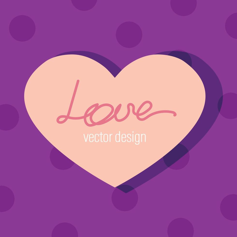 Beautiful abstract banner with a pink Heart,inscription love on a purple polka dot seamless background for a festive design. Vector graphic illustration. Festive banner, poster.Invitation card,banner.