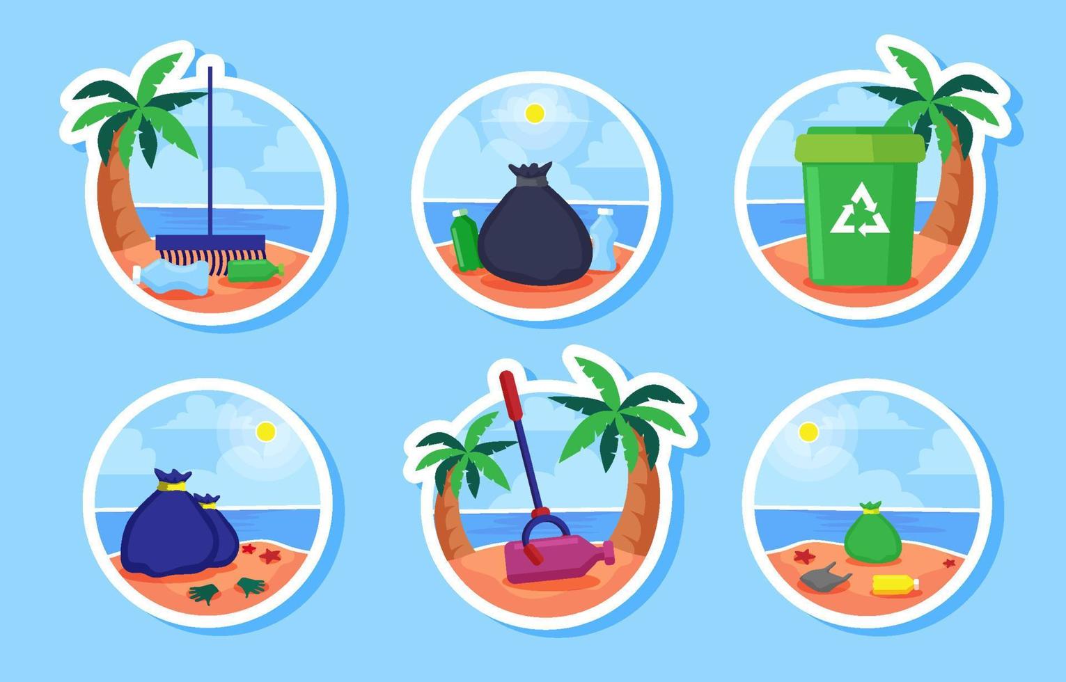 Beach Cleaning Sticker Set vector