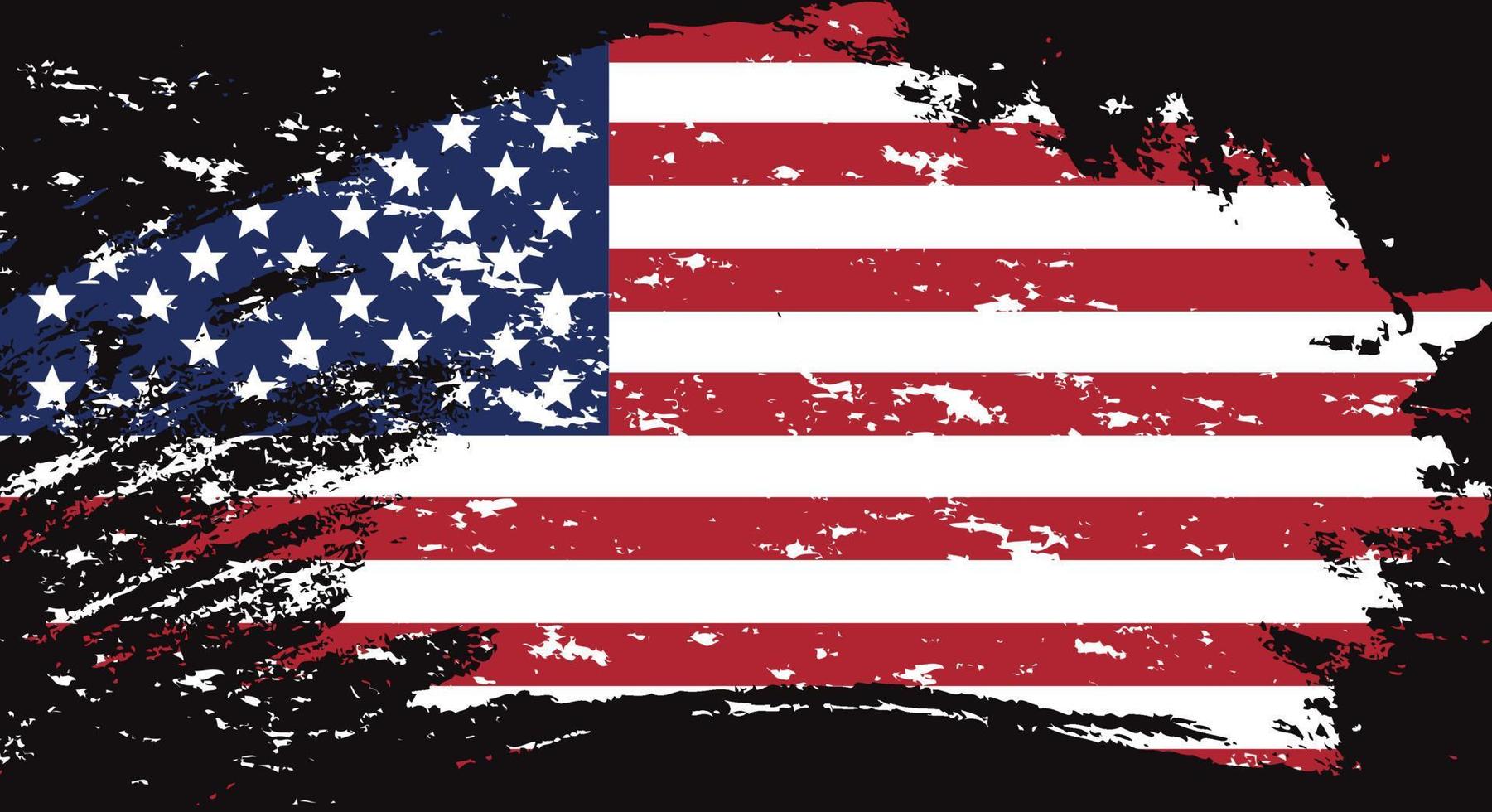 USA flag in grunge style. Brush stroke USA flag.Old dirty American flag. American Symbol. Raster illustration vector