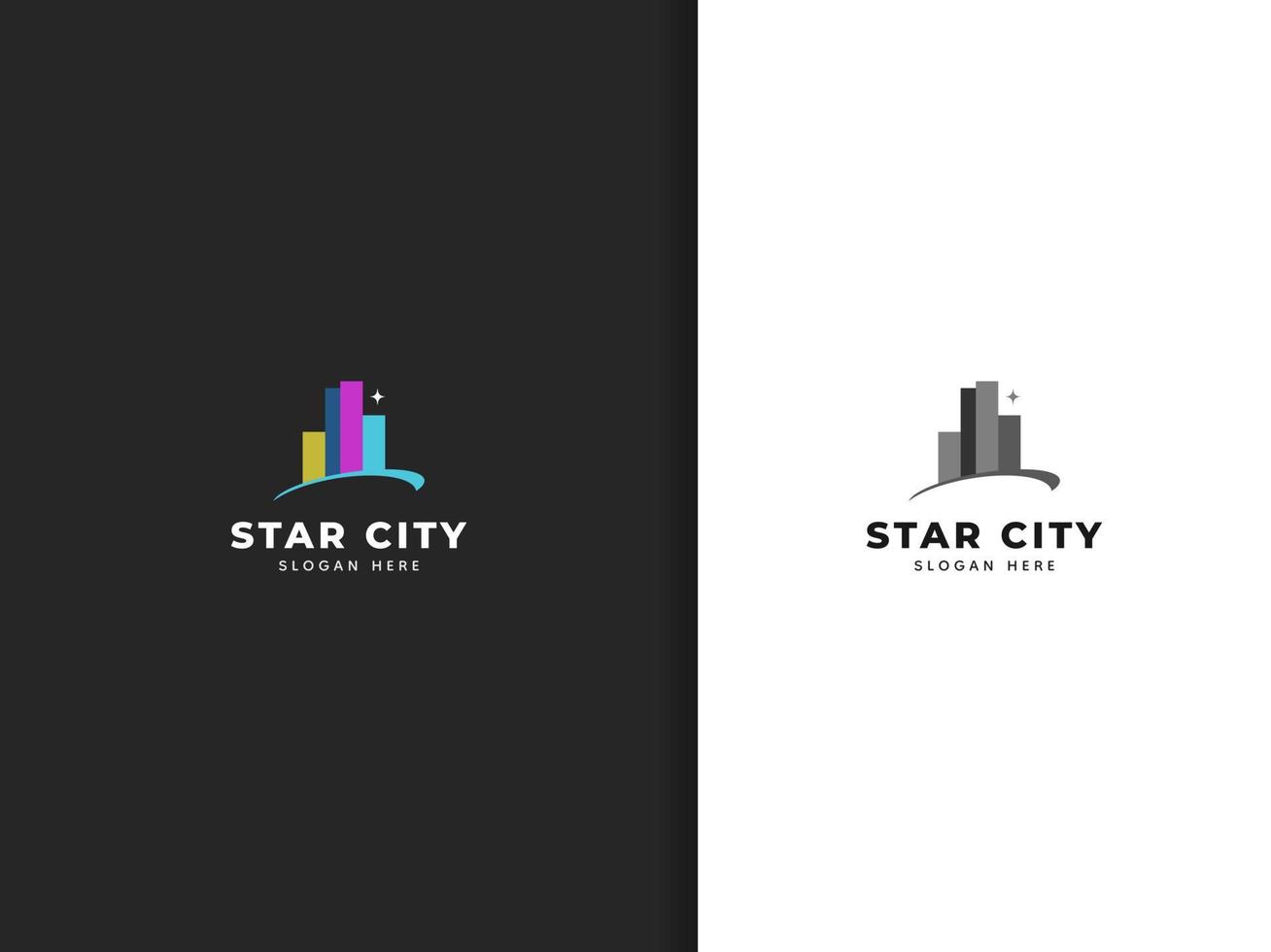 diseño del logo de la ciudad estrella, luz nocturna. vector