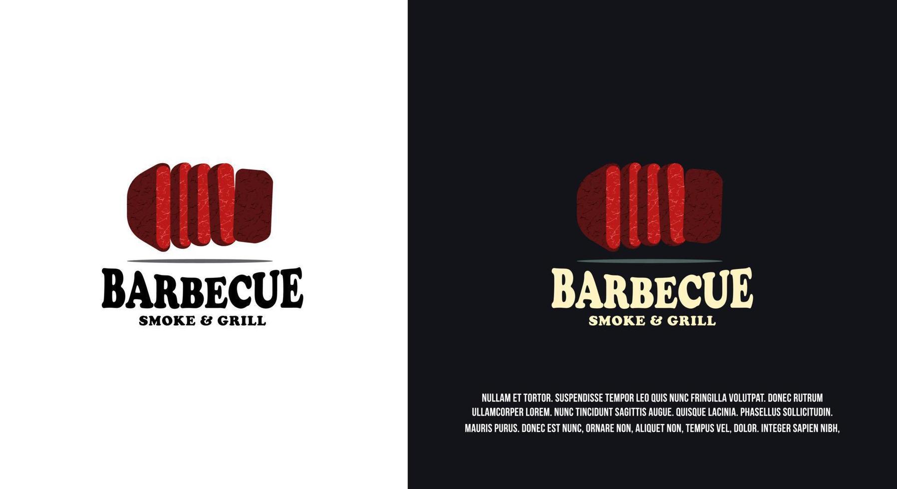 diseño de logotipo de barbacoa, ilustración de carne a la parrilla vector