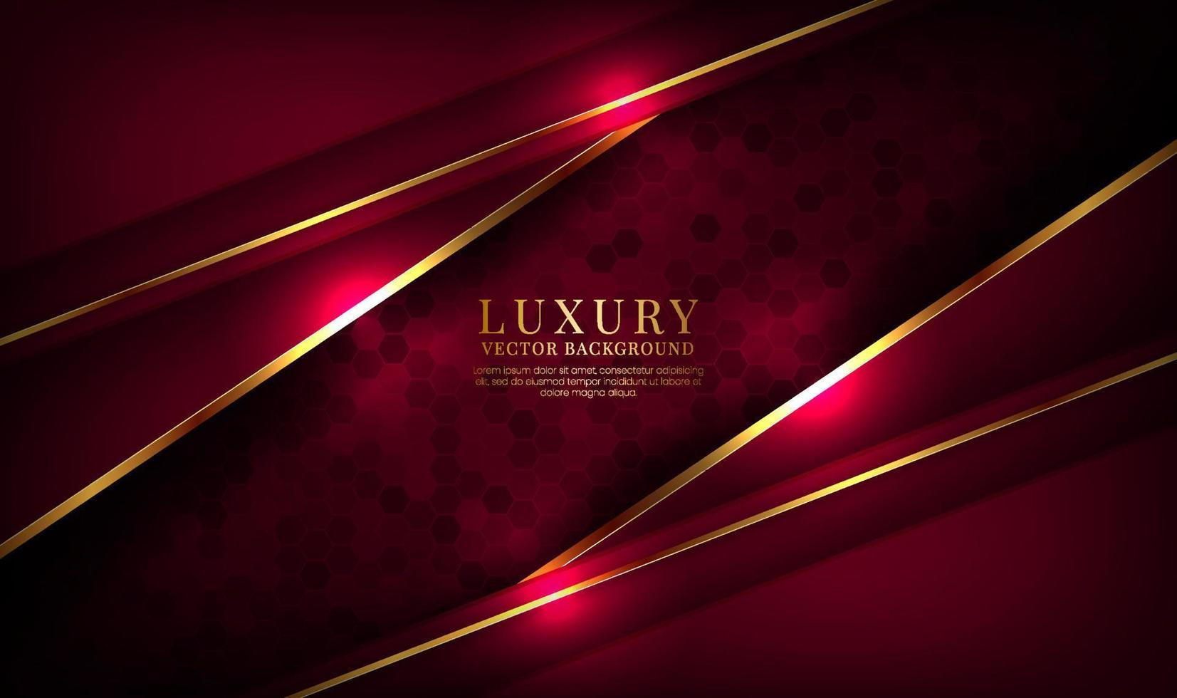 3D red luxury abstract background overlap layers on dark space with golden lines effect decoration. Graphic design element future style concept for flyer, banner, brochure cover, or landing page vector