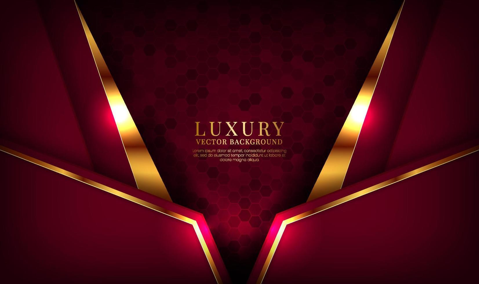 3D red luxury abstract background overlap layers on dark space with golden lines effect decoration. Graphic design element future style concept for flyer, banner, brochure cover, or landing page vector