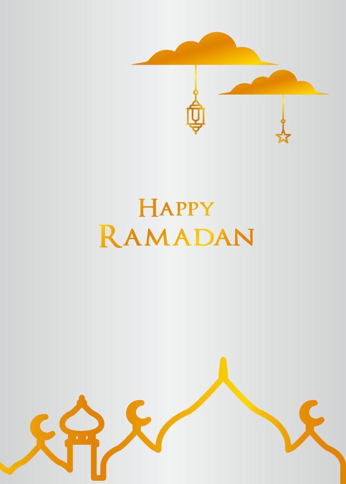 Happy ramadan poster with golden mosque Premium Vector