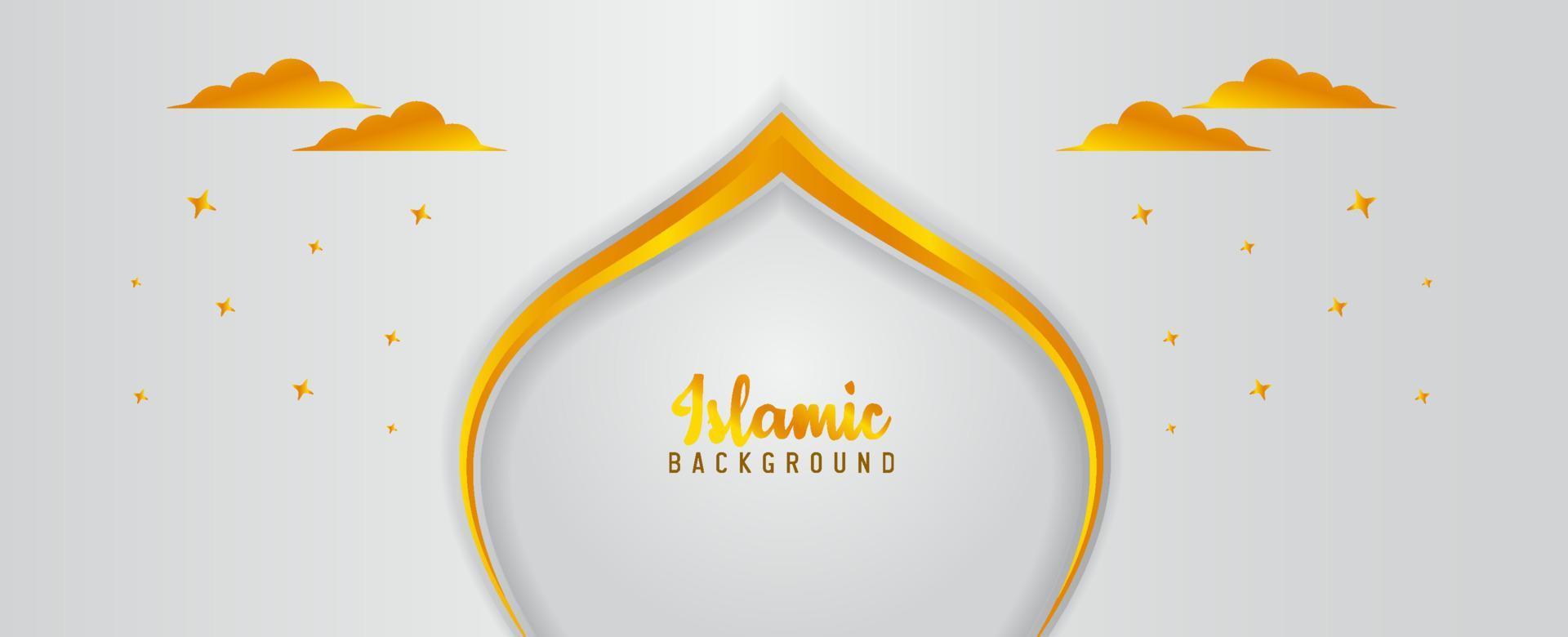 Islamic horizontal white and gold background Premium Vector