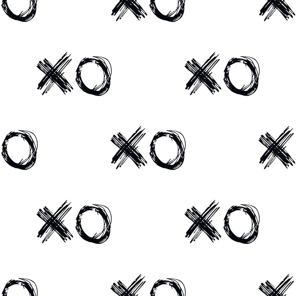 Seamless aesthetic XO cross zero pattern. Abstract minimalistic ornament with elements in monochrome. Simple vector repeating texture.