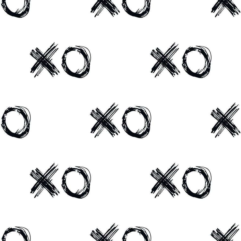 Seamless aesthetic XO cross zero pattern. Abstract minimalistic ornament with elements in monochrome. Simple vector repeating texture.