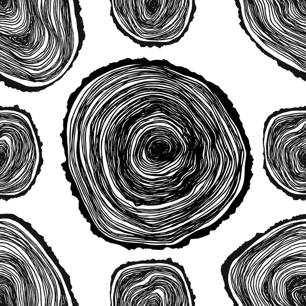 Cross-section of a tree seamless pattern hand draw. Tree rings hand draw seamless vector pattern. Saw cut tree trunk background. Vector seamless pattern.