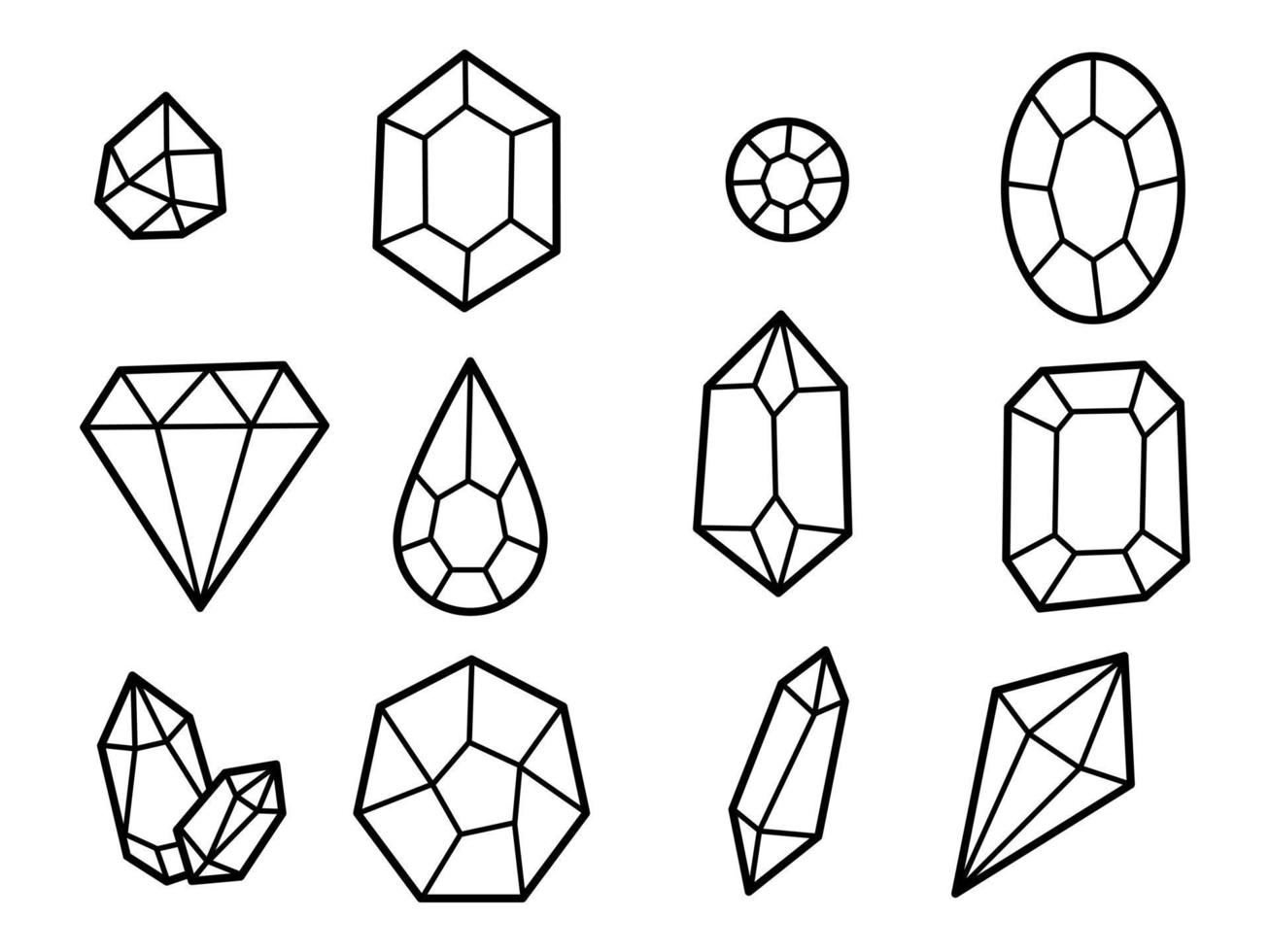Black line Cartoon Crystals Gem. Vector illustration for decorate, coloring and any design.