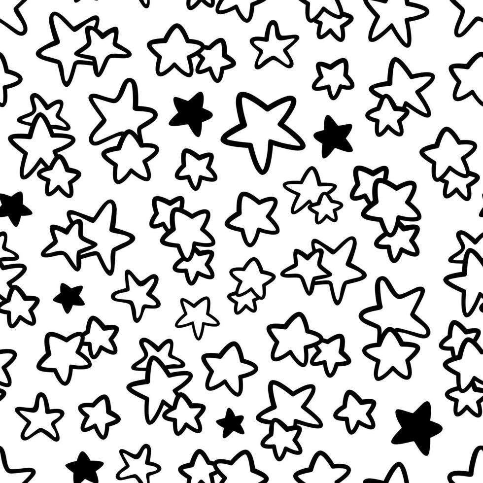 Black Line and silhouette Little Stars seamless pattern. Abstract art print. Design for paper, covers, cards, fabrics, interior items and any. Vector illustration.