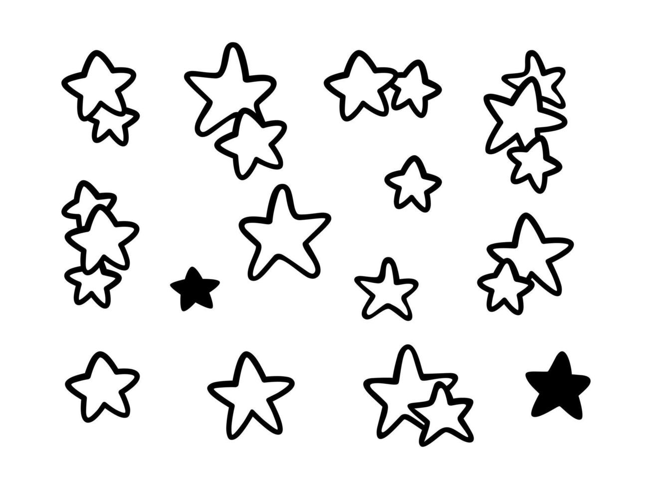 elementos de línea y silueta de pequeñas estrellas negras. ilustración vectorial para la decoración. vector