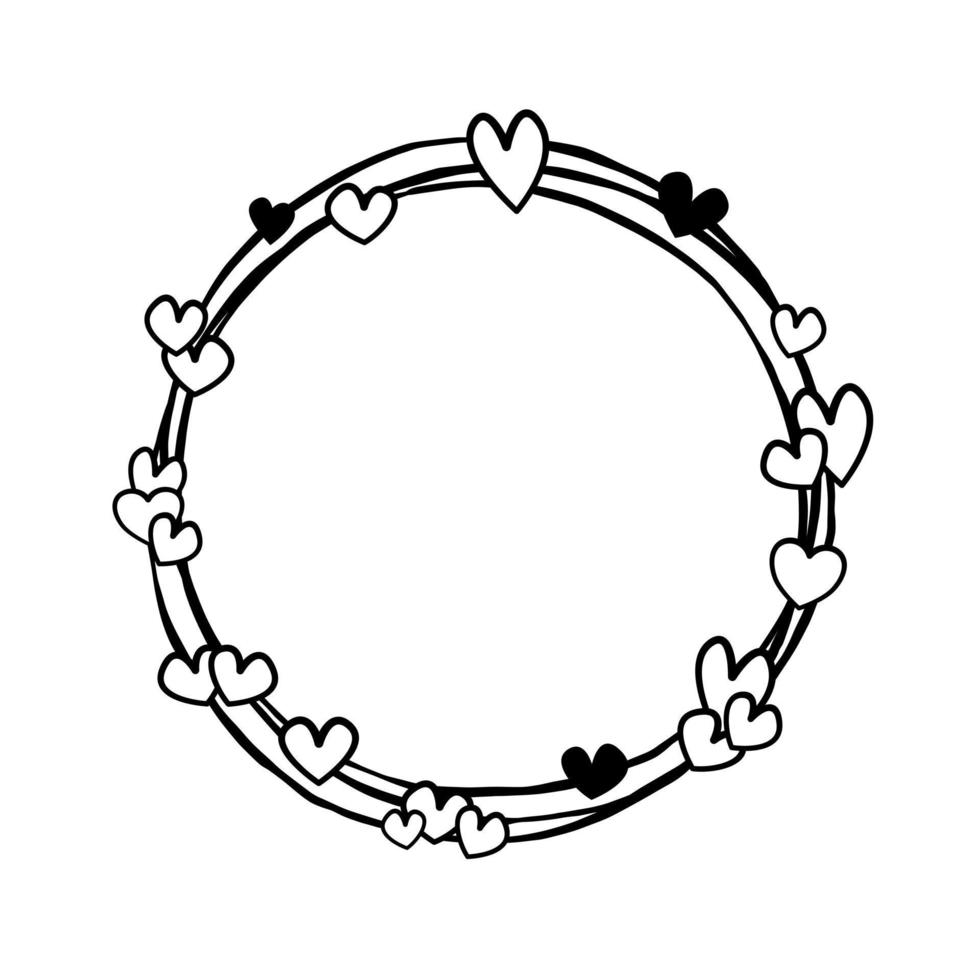 Black simple line Little Hearts with three circle. Vector illustration for decorate logo, greeting cards and any design.