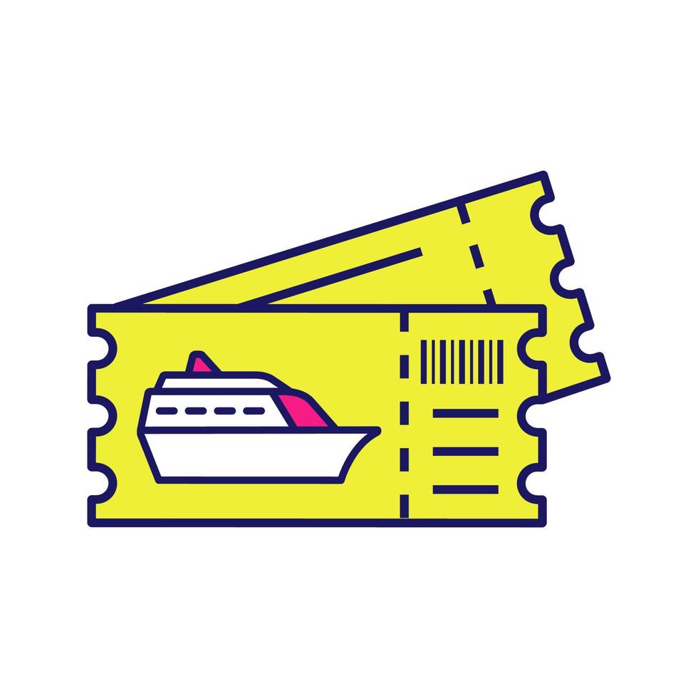 Cruise ship tickets color icon. Shore excursions, tours tickets. Ocean liner, boat boarding pass. Isolated vector illustration