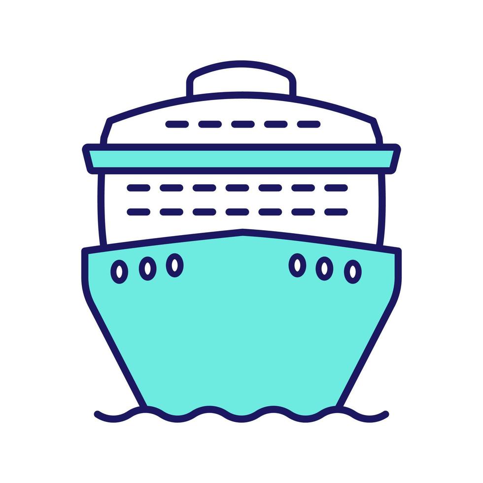 crucero en el icono de color de la vista frontal. transatlántico. barco, crucero, ferry. transporte de agua. viaje de verano. ilustración vectorial aislada vector