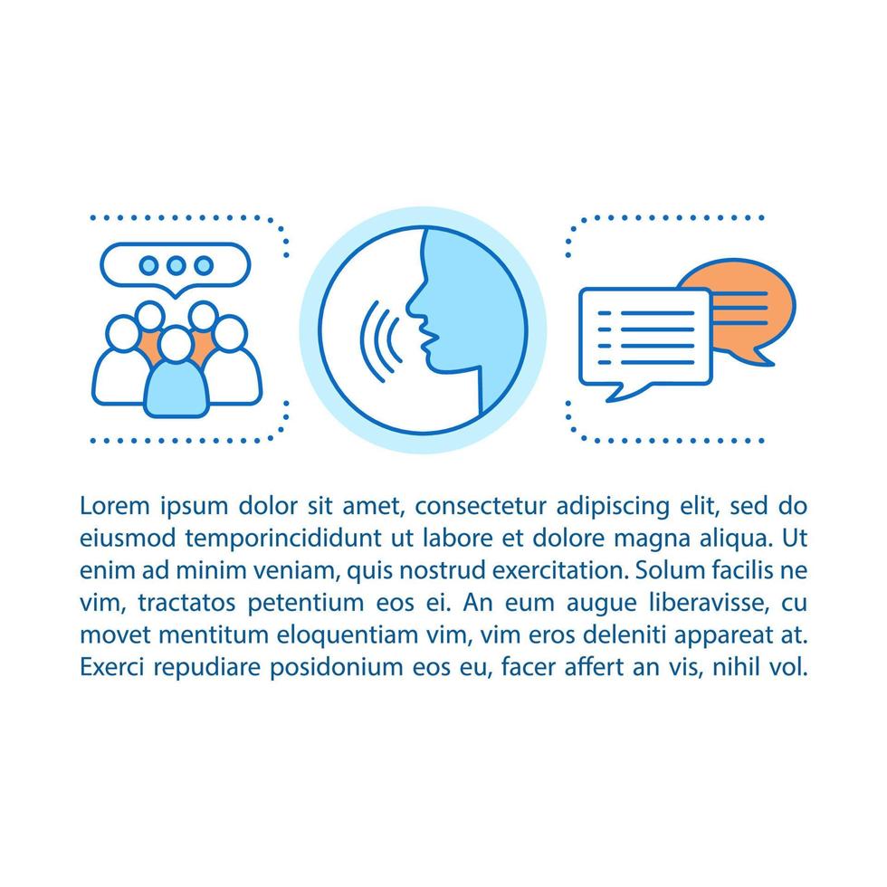 Speaking concept linear illustration. Basic language skills. Article, brochure, magazine page layout with text boxes. Communication skill. Print design. Vector isolated outline drawing