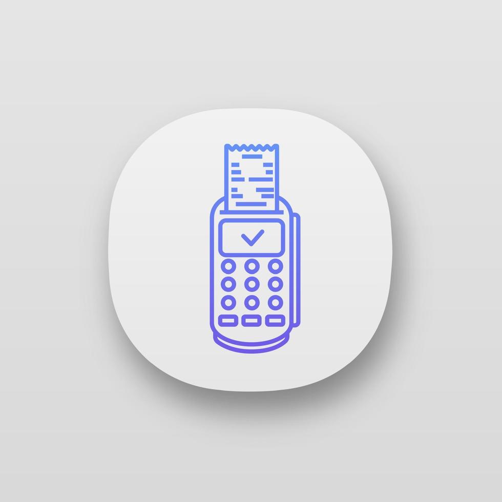 Payment terminal receipt app icon. UI UX user interface. Successful POS terminal transaction. E-payment. Web or mobile application. Vector isolated illustration