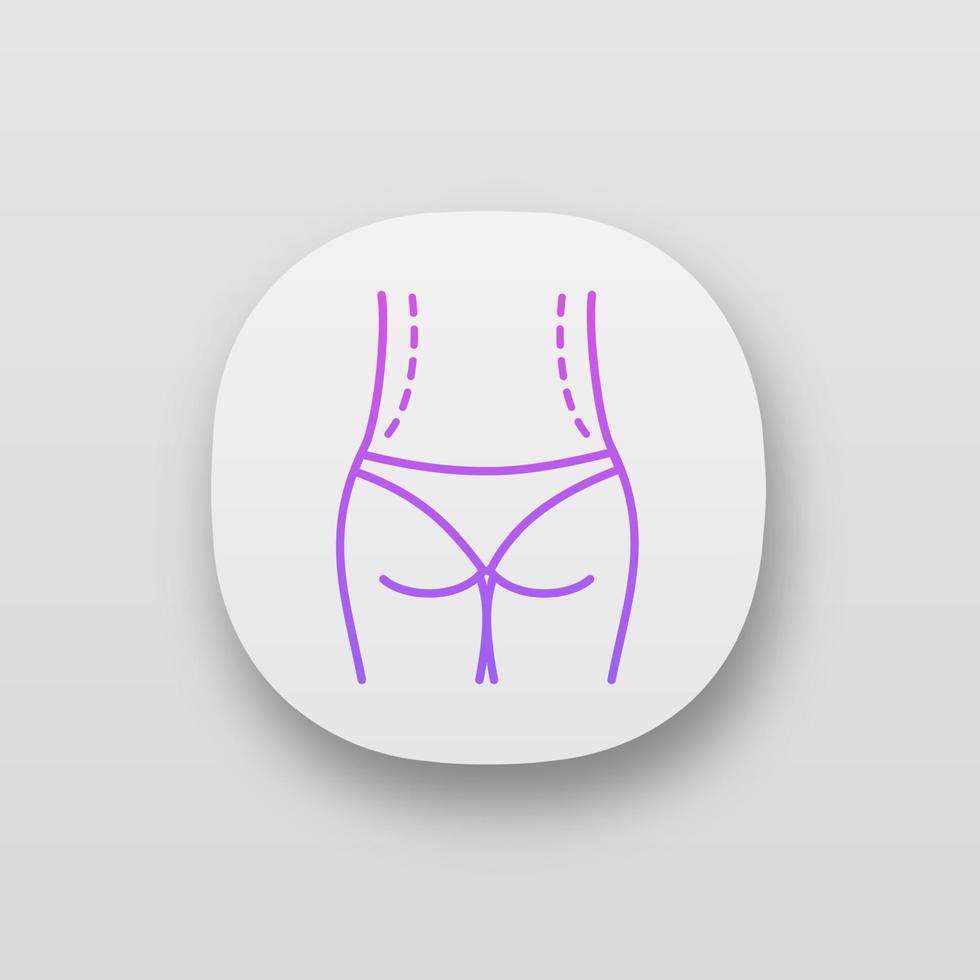 Waist correction surgery app icon. Flanks liposuction. Waist contouring and fat removal plastic surgery. Belt lipectomy. UI UX user interface. Web or mobile application. Vector isolated illustration