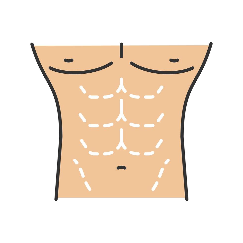 Male body contouring surgery color icon. Coolsculpting. Male tummy tuck. abdominoplasty. Plastic surgery for men. Isolated vector illustration