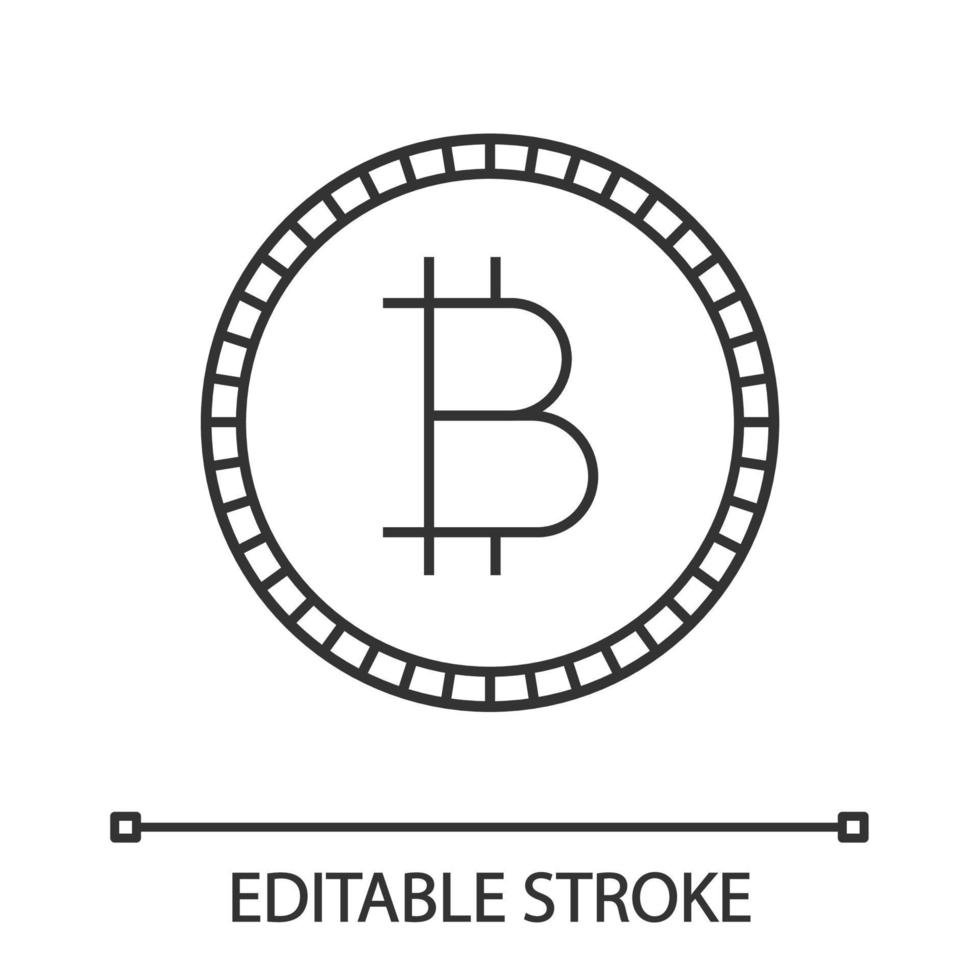 Bitcoin linear icon. Cryptocurrency. Thin line illustration. Digital money. Contour symbol. Vector isolated outline drawing. Editable stroke