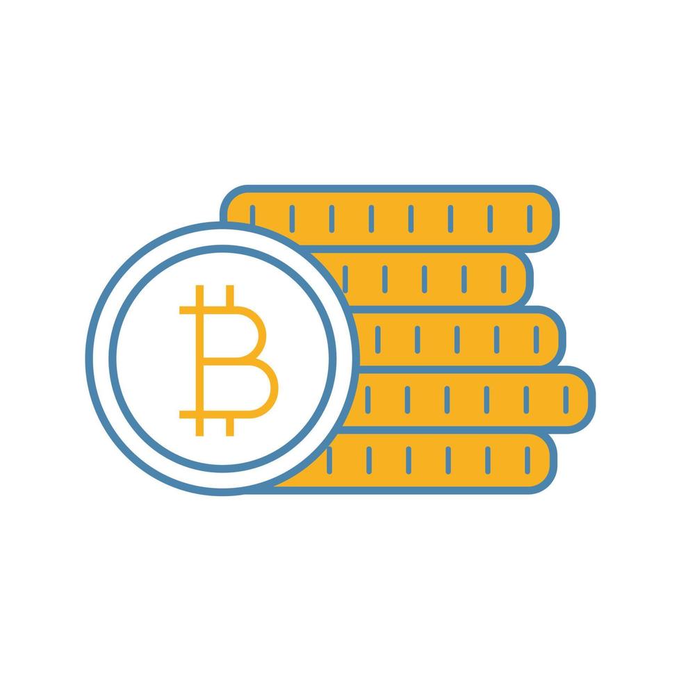 Bitcoin coins stack color icon. Cryptocurrency deposit. Digital money. Isolated vector illustration