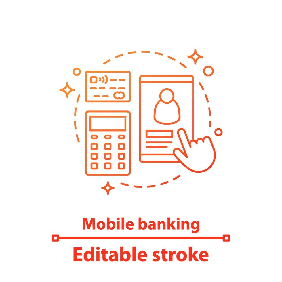 icono del concepto de banca móvil. ilustración de línea delgada de idea de pago electrónico. operaciones financieras en línea. aplicación de banca por internet. dibujo de contorno aislado vectorial. trazo editable vector