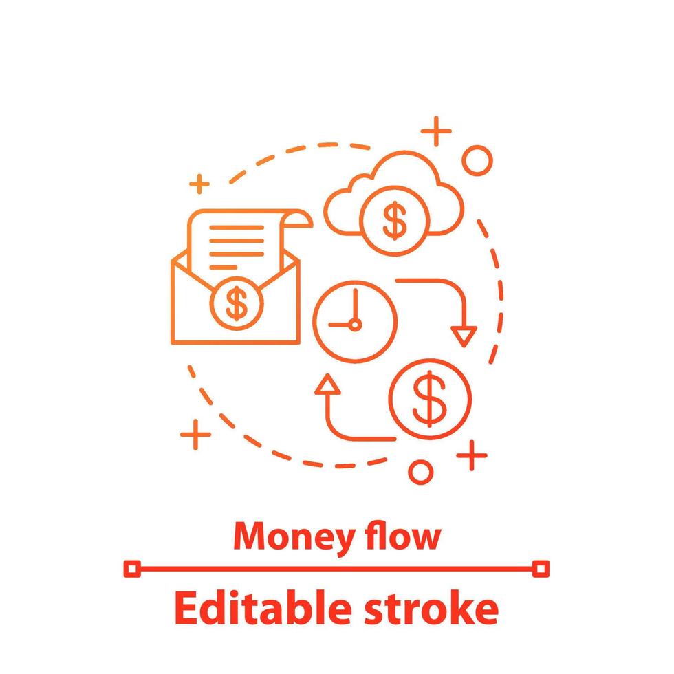 icono del concepto de flujo de dinero. ilustración de línea delgada de idea de comercio. operaciones financieras. transacciones de dinero. dibujo de contorno aislado vectorial. trazo editable vector