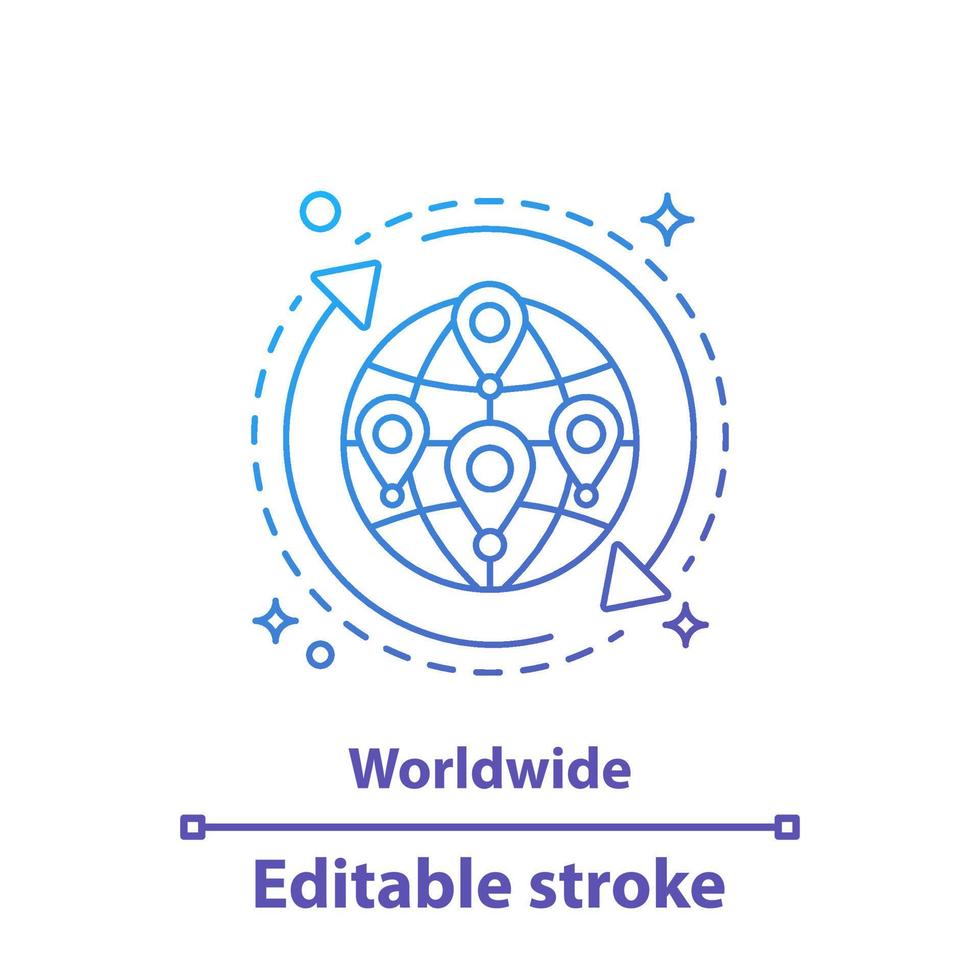 Worldwide concept icon. Globalization idea thin line illustration. International trade and delivery. Vector isolated outline drawing. Editable stroke