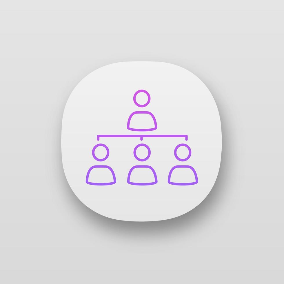 Staff management app icon. UI UX user interface. Teamwork. Professional hierarchy. Organisation. Leadership. Delegation. Web or mobile application. Vector isolated illustration