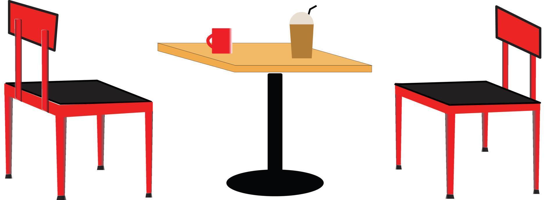 mesa y silla en la cafetería. mesa y silla sobre fondo blanco. vector