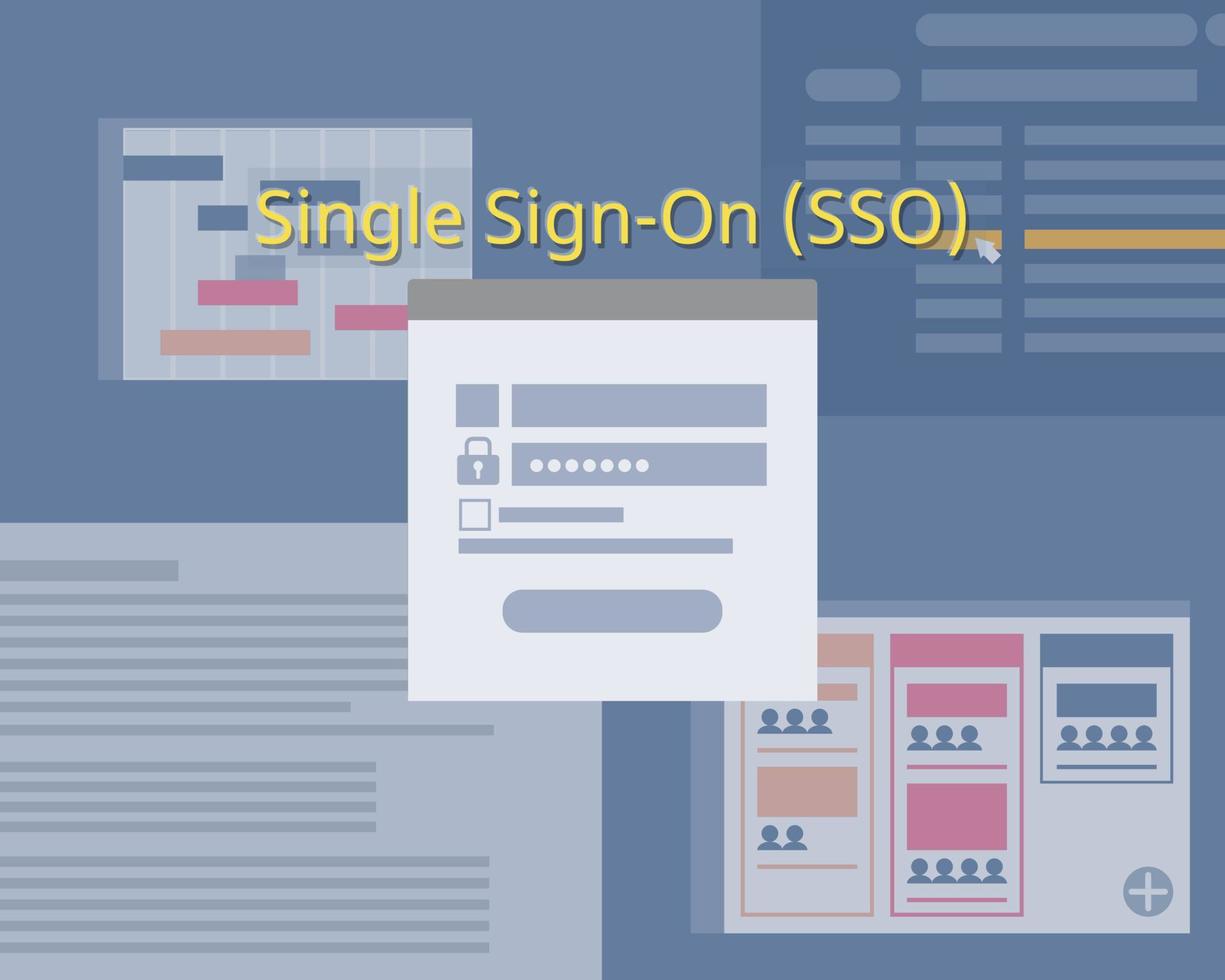single sign-on or SSO to login with one ID and password vector