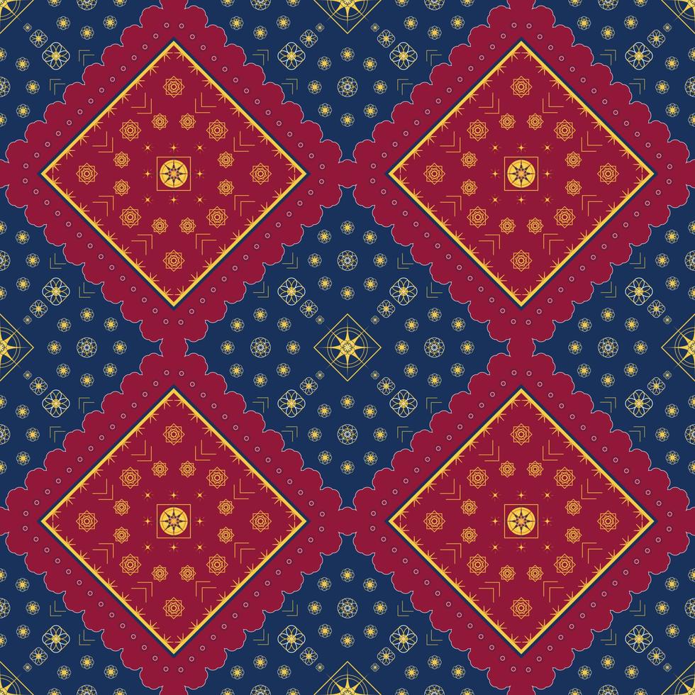 red and gold ethnic pattern with geometric seamless square in for fabric pattern vector