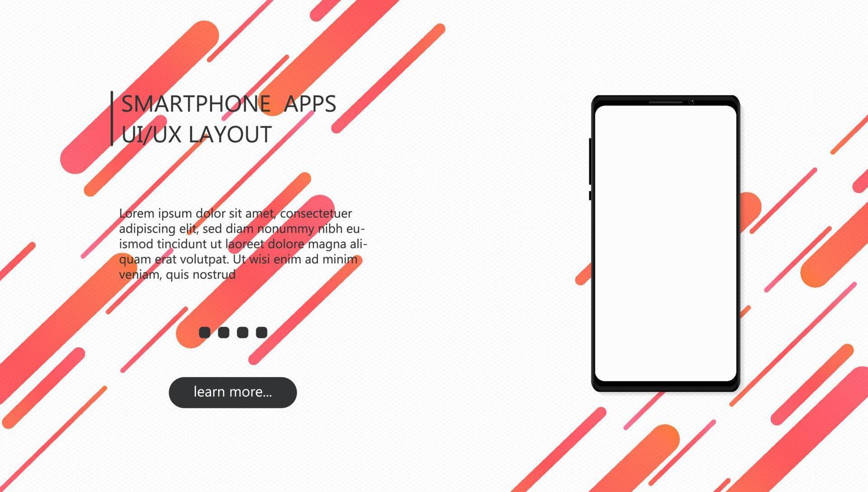Modern UI smartphone apps layout design background for website, landing page, cover, banner with blank screen mockup. vector