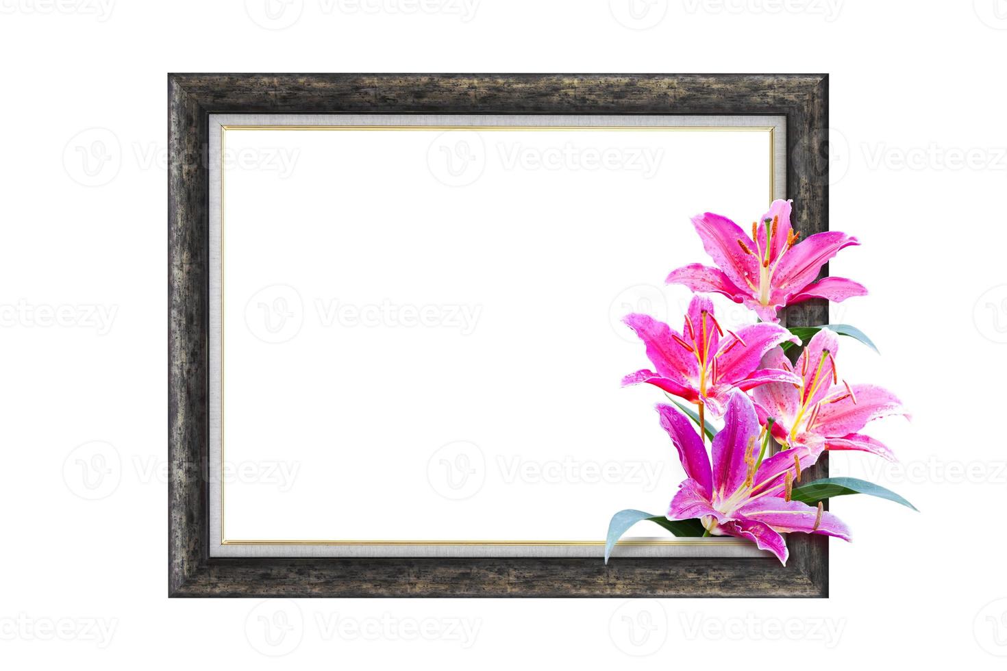 vintage frame with lily flower photo