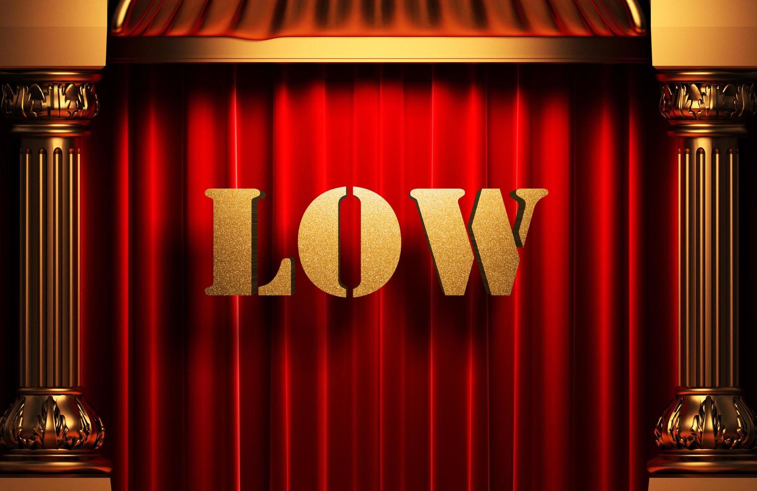 low golden word on red curtain photo