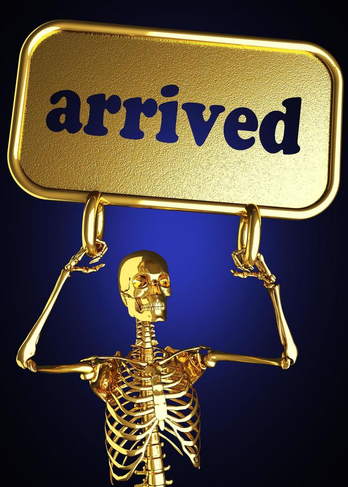 palabra llegada y esqueleto dorado foto