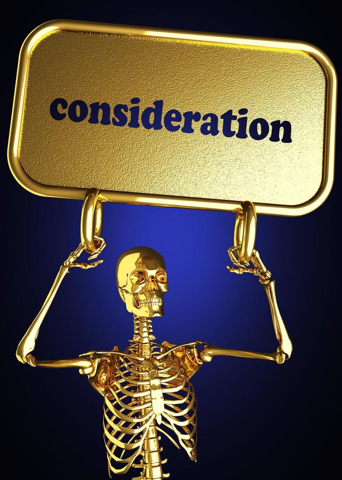 palabra de consideración y esqueleto dorado foto