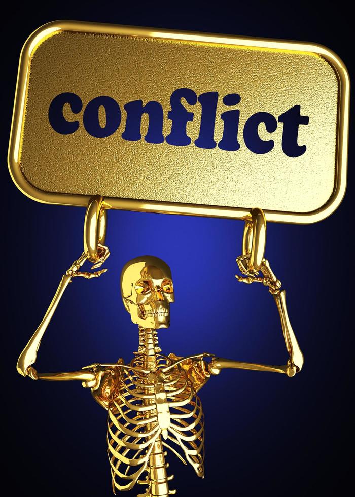 palabra de conflicto y esqueleto dorado foto