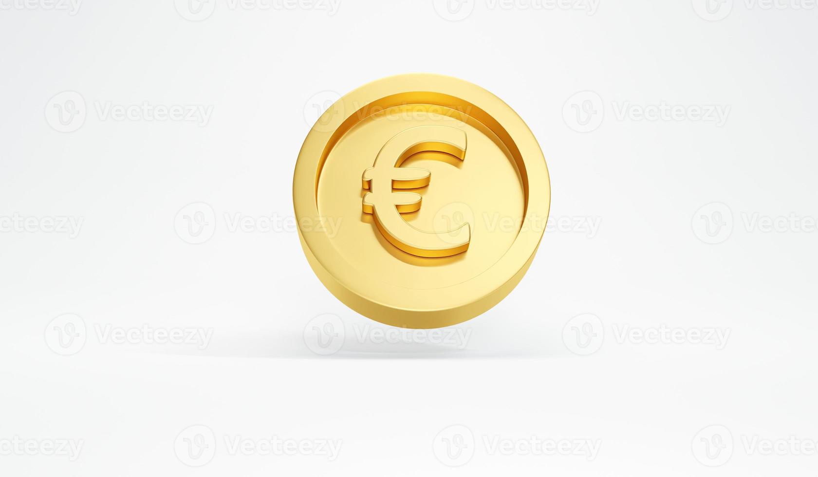 3d Rendering single gold Euro coin floating on white background concept of Euro currency money finance. 3D Render. 3D illustration. photo