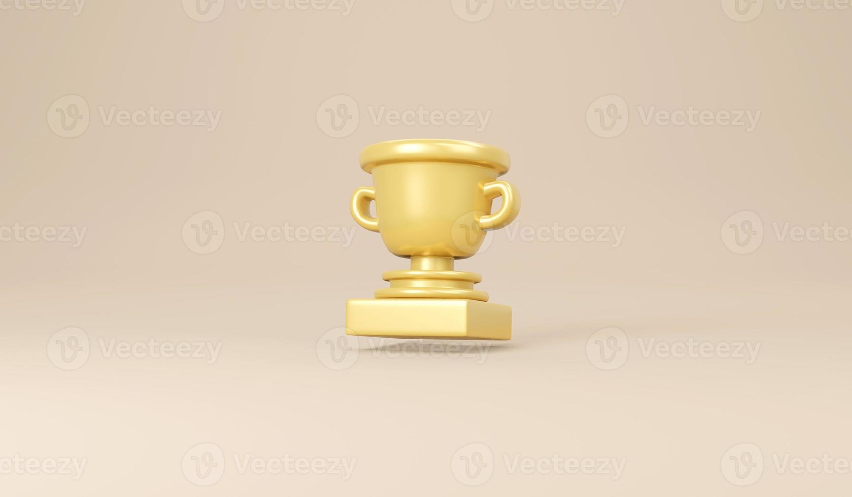 3D Rendering concept of winner. Golden trophy on gold background. 3D Render. 3D illustration. Minimal design template. photo