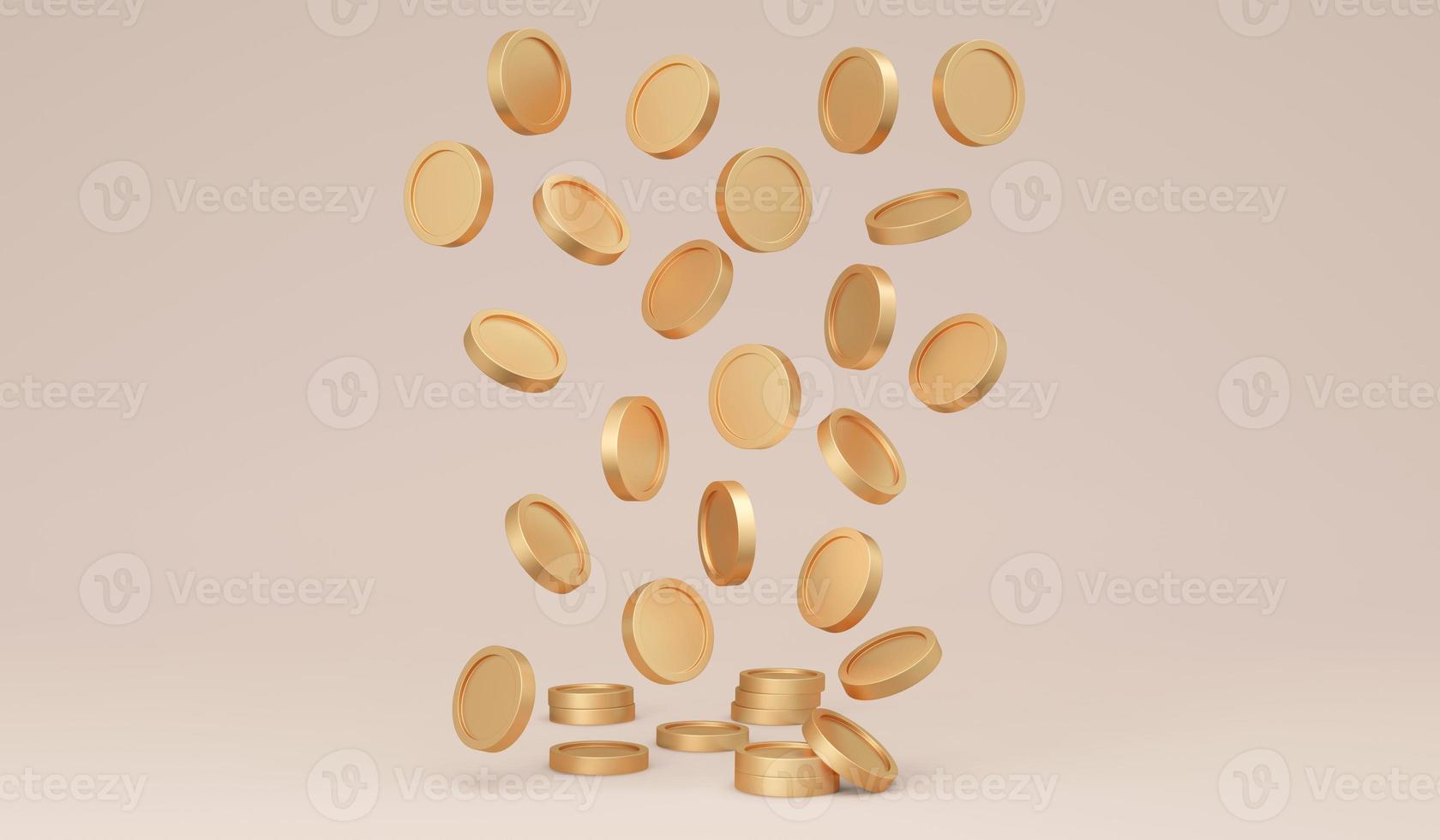 3D Rendering of money coins falling on background.  3D Render illustration. photo