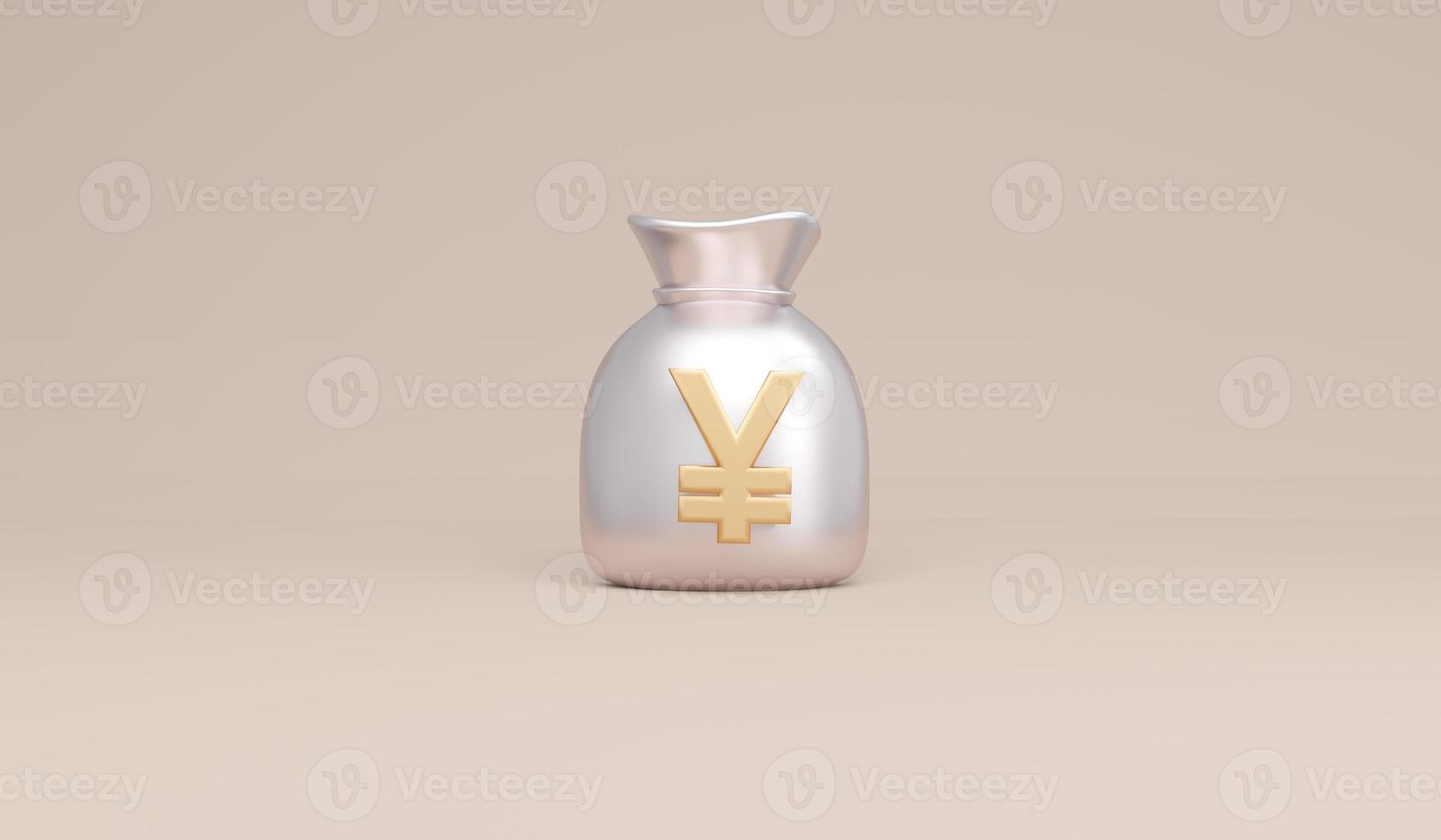 3D Rendering symbols China Yuan money bag concept of money currencies. 3D Render. 3d illustration. photo